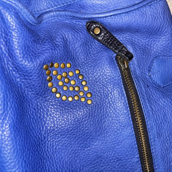 Betsey Johnson Queen of the Night Electric Blue Studded Leather Satchel Handbag - Picture 5 of 11